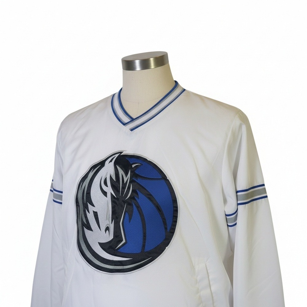 Starter Dallas Mavericks Windbreaker Jacket Mens Small White Blue Pullover NBA
